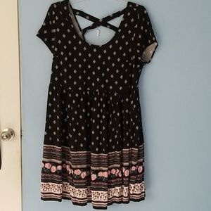 BLACK BORDER PRINT CHALLIS MINI DRESS